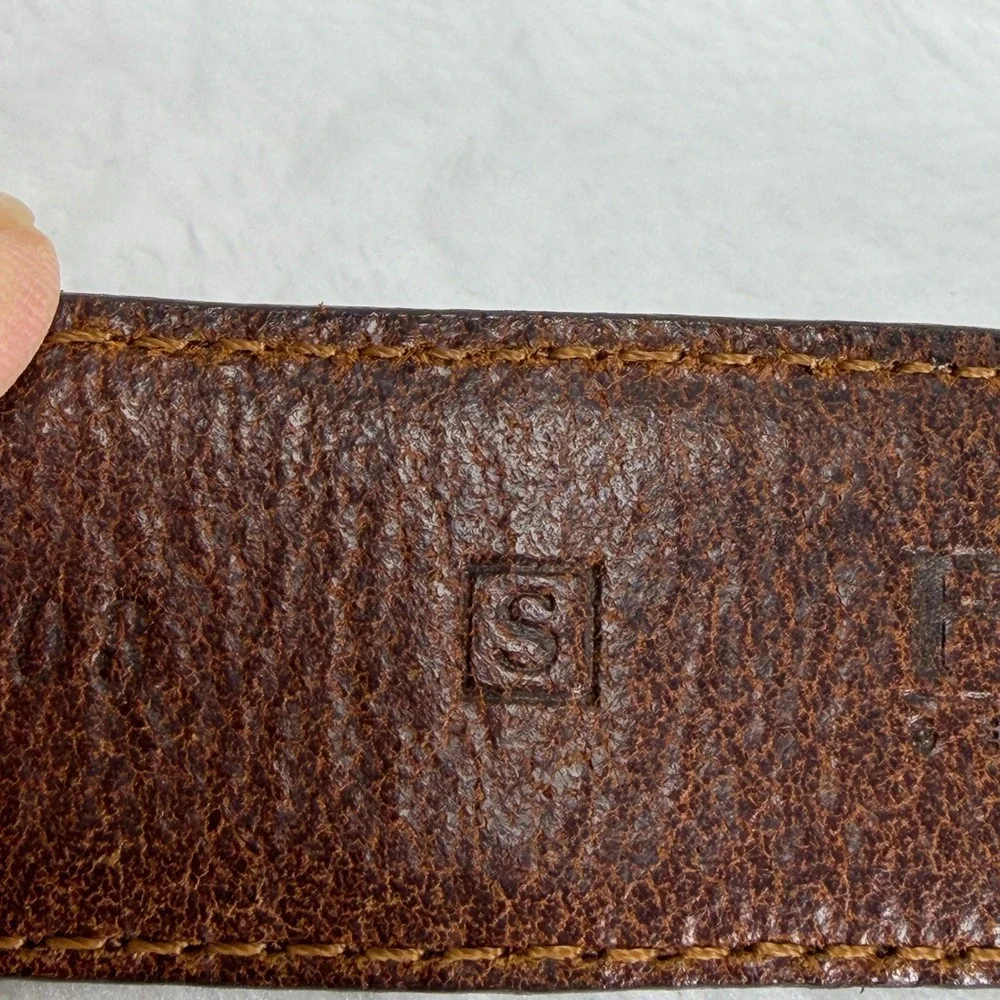 VTG Fossil Womens‎ S Brown Leather Western Concho Belt Gold Tone Filigree Buckle